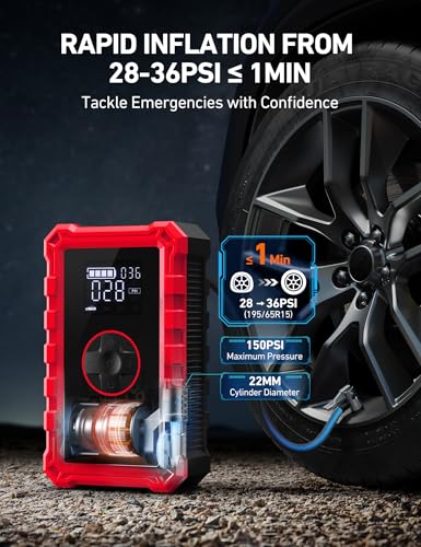 S8 Air 3000A Jump Starter with Air Compressor (3000A-Red)