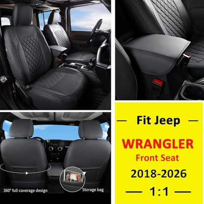 Wrangler JL Seat Covers Custom Fit for Jeep Wrangler (Black / 18-26 JL 2/4 Door Front)