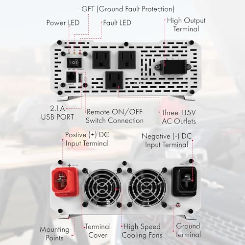 EL3808 Pure Line Power Inverter 2000 Watt DC 12V to 110V AC Car Pure Sine Wave Power Inverter for Home RV Camping Van Life Off Grid ETL Certified (2000W)
