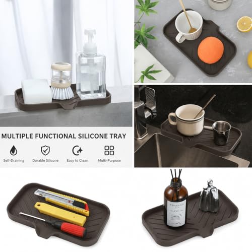 Silicone Soap Dish with Drain Spout (Coffee / M(9.6"×5.3"))