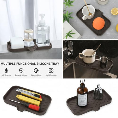 Silicone Soap Dish with Drain Spout (Coffee / M(9.6"×5.3"))