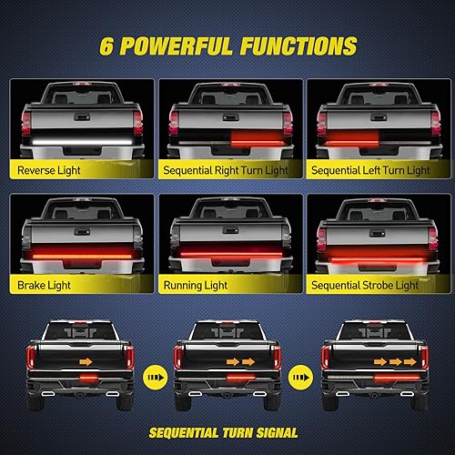 Truck Tailgate Light Strip 60" Aluminum FrameTriple Row Light Bar 1200 LED w (60" Aluminum Frame Tailgate Light Bar)
