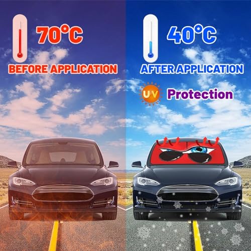 Funny Eye Print Car Sunshade Umbrella Retractable Sun Shade for Car Windshield Umbrella Heat Insulation Protection UV Block Front Window Covers for Auto Sedan SUV Pickup Windshield Sunshades (One Size / Style2)