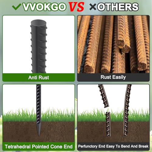 Straight Rebar Stakes 24 Inch Ground Concrete Form Stakes Heavy Duty (I-24 Inch-8 Pcs / I-24 Inch-Φ3/8"-Black)
