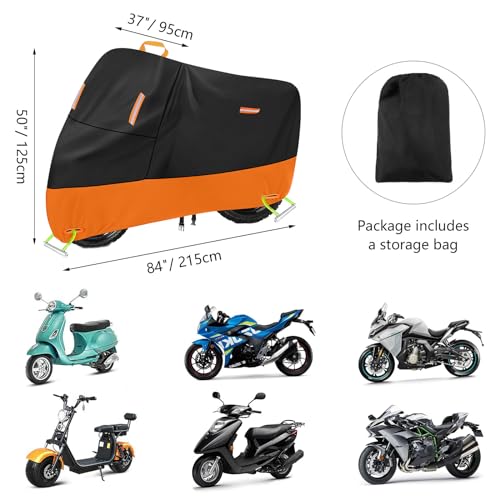 Powersports Vehicle Covers Black & Orange Waterproof Motorcycle Cover with Lock Holes 300D Oxford Heavy Duty Impermeable para Moto Scooter Cover 150cc Waterproof (Black & Orange 1 / XL (82" x 37" x 50"))