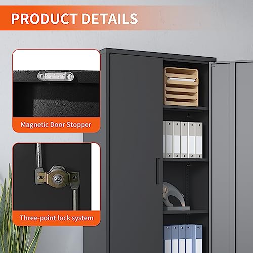 Metal Storage Cabinet for Garage (Black / XL - 2 Doors & 5 Shelves (Wheelless))
