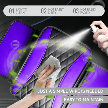 Leather Car Center Console Cover with Side Storage Pockets (Purple)