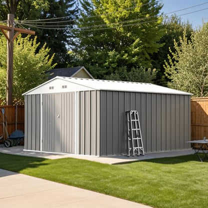 10 x 12 FT Metal Storage Shed for Outdoor with Floor Frame (Gray / 10x12 FT)