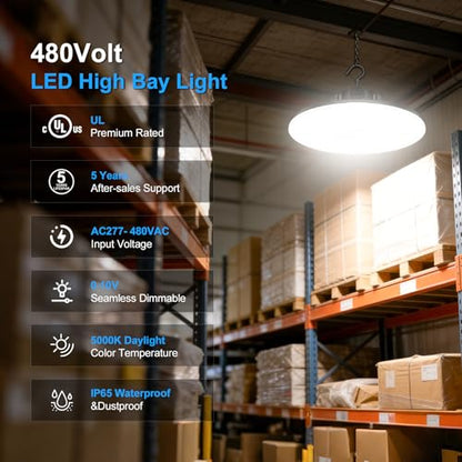 3 Pack 480V LED High Bay Light UL Listed UFO Light 300W 240W 200W Adjustable