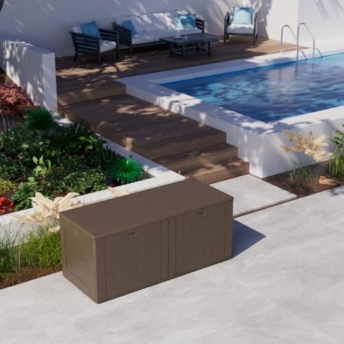 180 Pro Gallon Waterproof Outdoor Storage Bin Resin Deck Box for Patio (Brown / 180 Gallon)