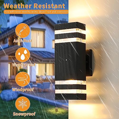 Dusk to Dawn Outdoor Wall Lights Black Exterior Lighting Fixture (Black / 2 Layer - 12 Inch)
