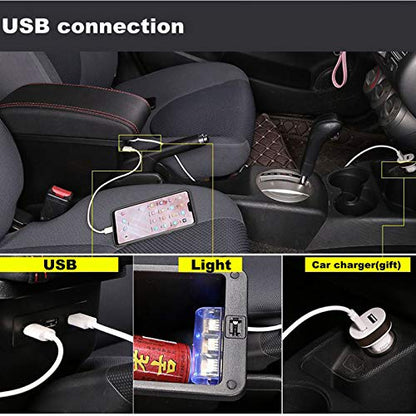 Double Layer Armrest Box for Honda Fit Jazz 2009 (Black with Red Thread)