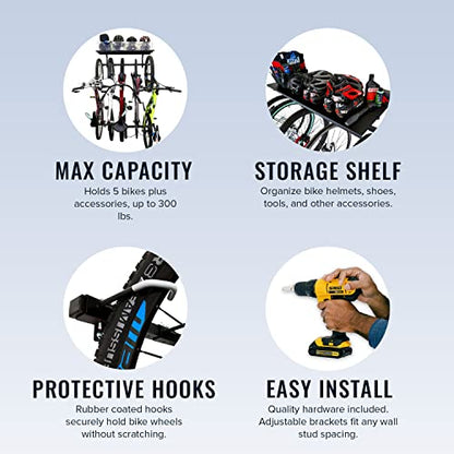 Bike Storage Rack with Shelf (5 Bike Rack + Shelf)