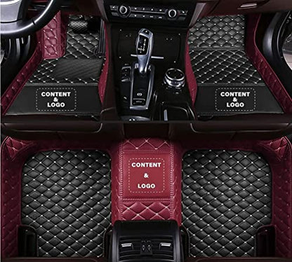 Custom All Weather Protection Leather Car Floor Mats for Cars Sedan SUV Sports Car Waterproof Floor Mat (Black+wine red)