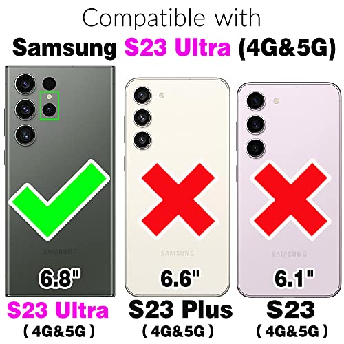 Compatible with Samsung Galaxy S23 Ultra 5G Wallet Case and Screen Protector Crossbody Shoulder Strap Stand Card Holder Magnetic Car Mount Cell Phone Cover for S23Ultra 23S 23Ultra Women Men Green (Green / for S23 Ultra)