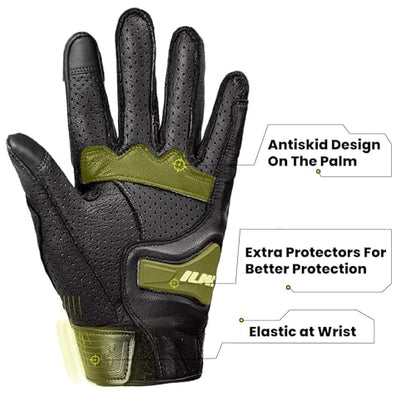 Goatskin Leather Motorcycle Motorbike Powersports Racing Gloves Touchscreen for Men and Women Model DN01 (Black Unperforated / X-Large)
