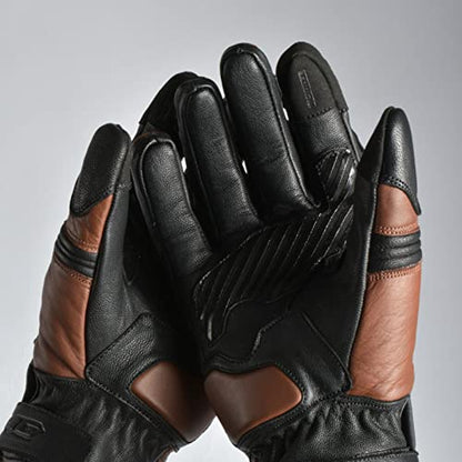 Leather Motorcycle Motorbike Knuckle Protection Powersports Gloves (Black/Brown / Large)