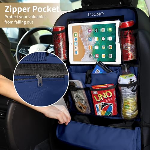 Car Backseat Organizer with Touch Screen Tablet Holder (Dark Blue-1 / 2 Pack)