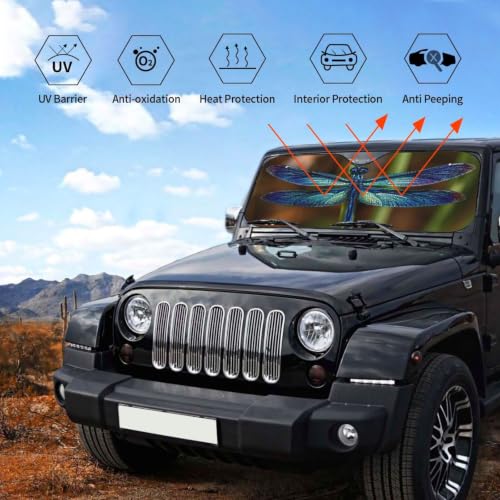 Dragonfly Car Windshield Sunshade Front Window Sun Visor Protector Foldable Shield Cover for Truck SUV (Black1 / Small)