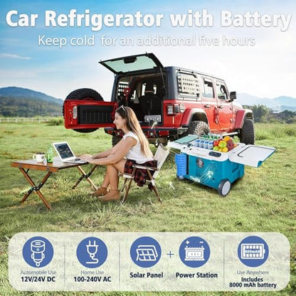 Car Fridge 40Quart（36L） Portable 12 Volt Car Refrigerator Cooler with Wheels&Bluetooth Speaker&Handle&Battery Powered (36L / Blue)