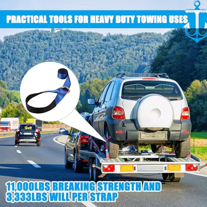 8 Pack Lasso Tow Truck Straps with D Ring 11 (2" X 8 ft / Blue)