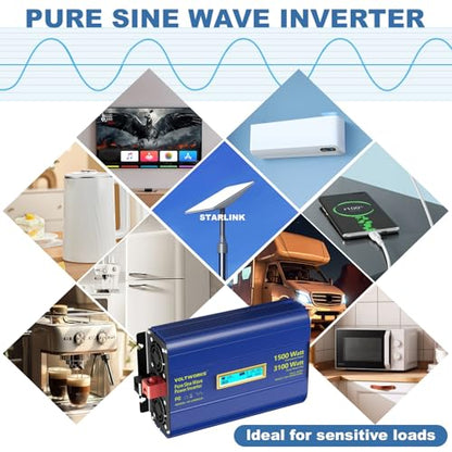 Pure Sine Wave Inverter 1500 Watt 12V to 110V 120V AC