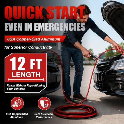8 Gauge 12 Feet Jumper Cables for Car (8 Gauge 12 feet (Standard))