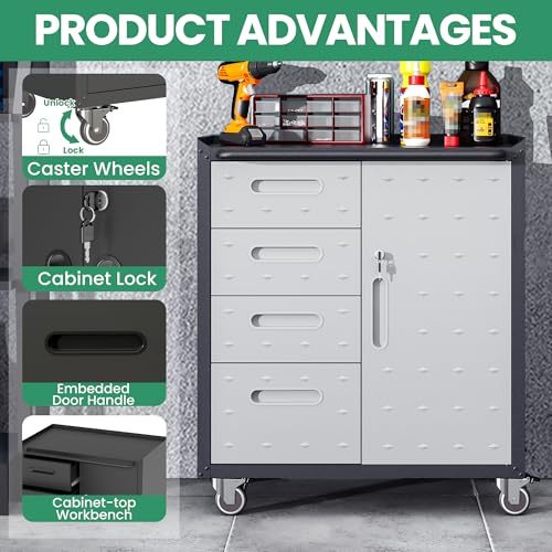 Garage Cabinets (Black/Grey / 4 Drawers & 1 Door)