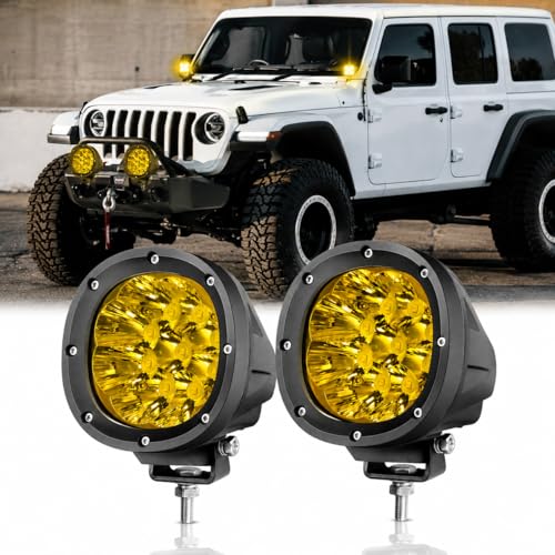 2PCS 4 Inch Amber LED Fog Lights 90W Round Off Road Driving Lights (Amber Light)