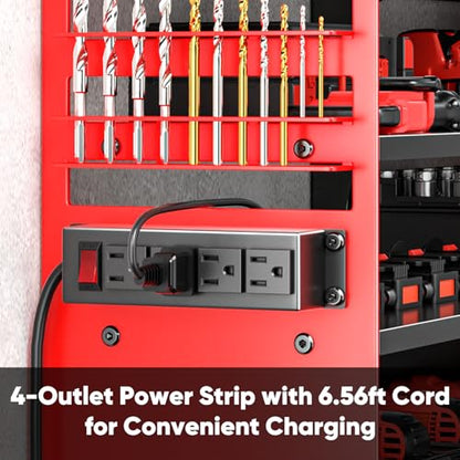 Large Power Tool Organizer Wall Mount with Charging Station (Red / Large)