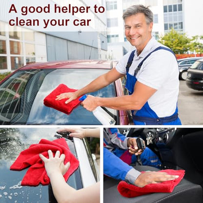 30 Pcs 16 x 16 Inch Edgeless Microfiber Plush Towels for Cars Detailing Drying Wash Polishing Absorbent Cleaning Cloths (Red / 16 x 16 Inch)