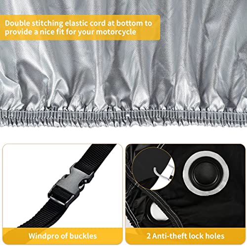 Motorcycle Cover Waterproof (Silver-Black / XL 93"x36"x49")