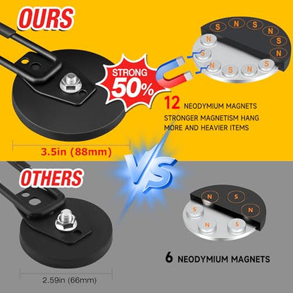 2 Pack Large Strong Magnetic Hooks for Hanging Heavy Duty (3.5" Magnet-2 Pack Larger J Hooks-Black)