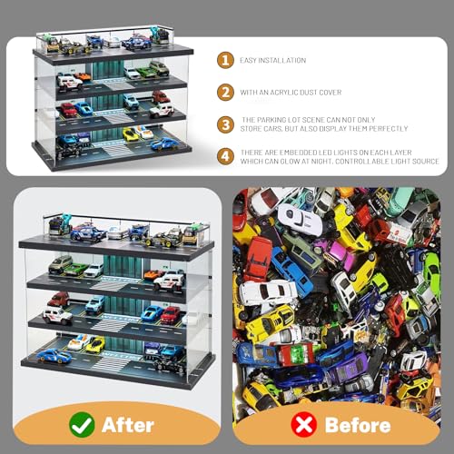 Display Case for Hot Wheels & Matchbox Cars with LED Light (4 Floor)