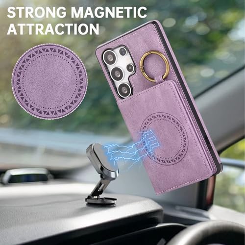 Compatible with Samsung Galaxy S23 Ultra 5G Wallet Case and Screen Protector Crossbody Shoulder Strap Stand Card Holder Magnetic Car Mount Cell Phone Cover for S23Ultra 23S 23Ultra Women Men Purple (Purple / for S23 Ultra)