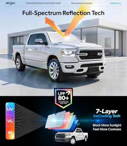 Windshield Sun Shade Umbrella for Dodge RAM 1500 (for Dodge RAM 1500/2500/3500 (2019-2026))