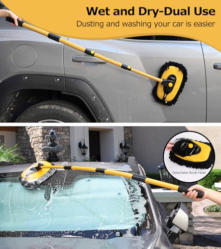 56.7" Car Wash Brush Mop Kit Mitt Sponge with Long Handle Car Cleaning Supplies Kit Tools Car Washing Duster Exterior Scratch Free (Black)
