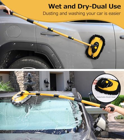 56.7" Car Wash Brush Mop Kit Mitt Sponge with Long Handle Car Cleaning Supplies Kit Tools Car Washing Duster Exterior Scratch Free (Black)