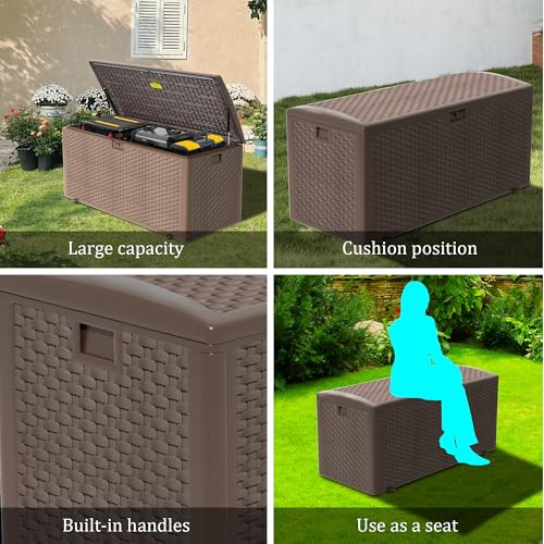 180 Pro Gallon Waterproof Outdoor Storage Bin Resin Deck Box for Patio (Brown / 180 Gallon)