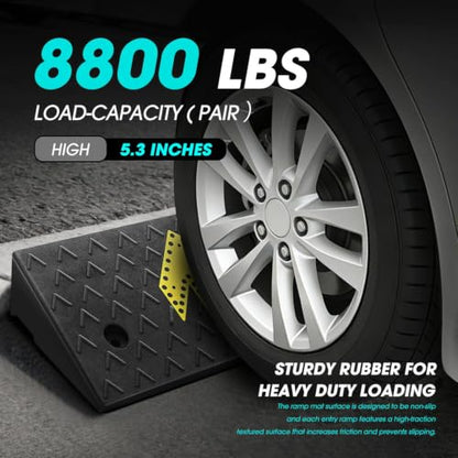 2pcs 5.3" Rise Rubber Arrow Curb Ramp Heavy Duty Loading Threshold Ramp 37.4" W x 13.8" D x 5.3" H for Loading Dock (5.3 in 2pcs w/Arrow)
