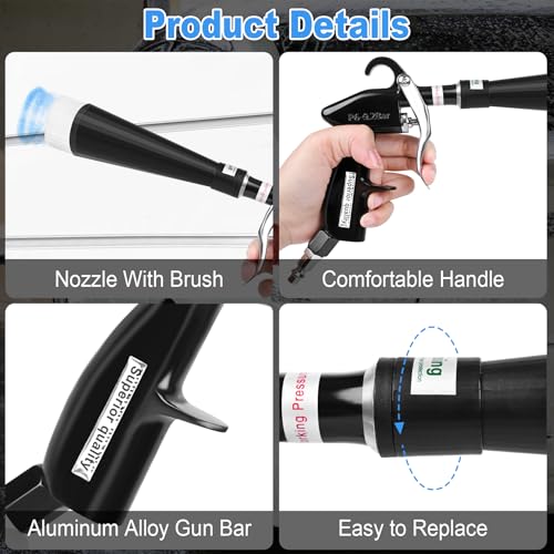 Air Blow Gun Car Detailing Dry Cleaning Gun High Pressure Cleaning Tool (Copper Hose -2 Nozzle / Black)