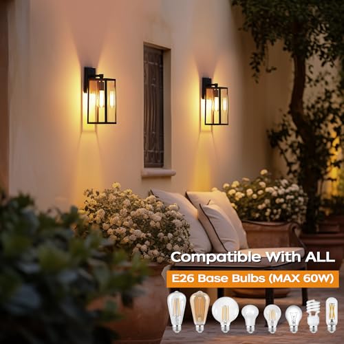 Dusk to Dawn Outdoor Light Fixtures Wall Mount (Black / 13.78 in (2-Pack))