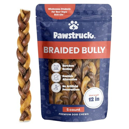 Natural 12" Braided Bully Sticks for Dogs (12" / 5 Count (Pack of 1))