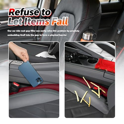 2026 2PCS Upgraded Car Seat Gap Filler with Fixing Ring (Burgundy)