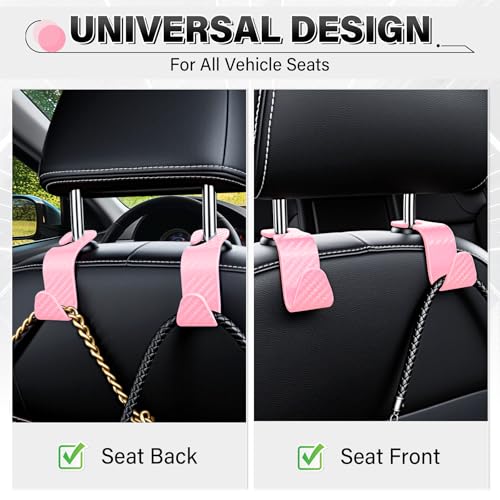 Universal 2 Pack Car Seat Headrest Purse Hook (2pc / Pink Checkered)