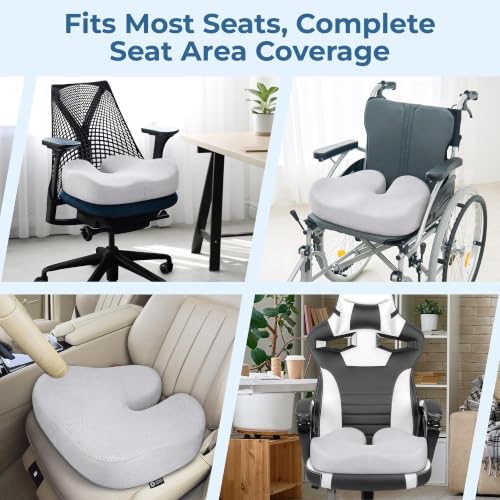 Seat Cushion Memory Foam Chair Pad for Tailbone Pain Relief (Light Gray / XX-Large)
