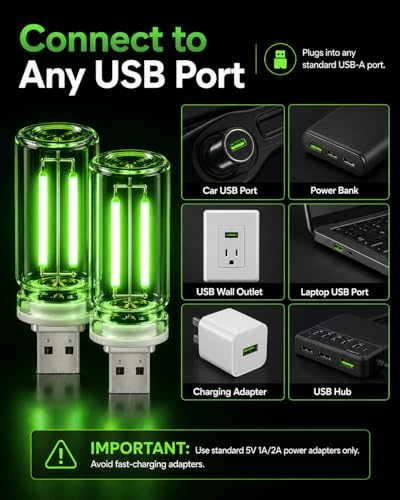 6 Pack USB Car Night Light (Green)