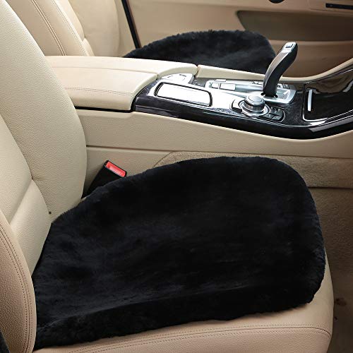 2 Pack Black Fuzzy Sheepskin Car Seat Covers for Soft Genuine Wool Cushion (Black)