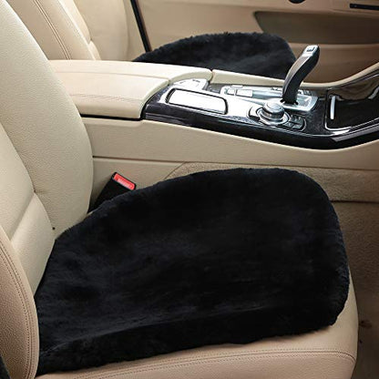 2 Pack Black Fuzzy Sheepskin Car Seat Covers for Soft Genuine Wool Cushion (Black)