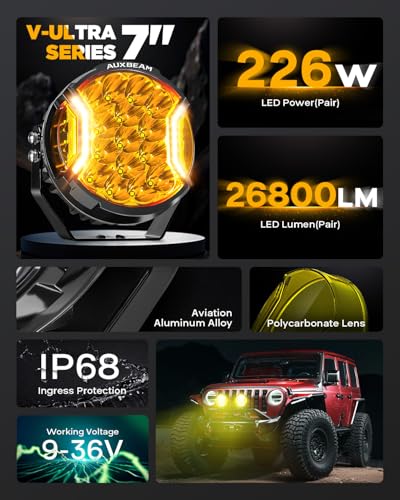 V Ultra Series 7 Inch Side Shooter Offroad Lights Round Amber Pods (7-inch, Amber)